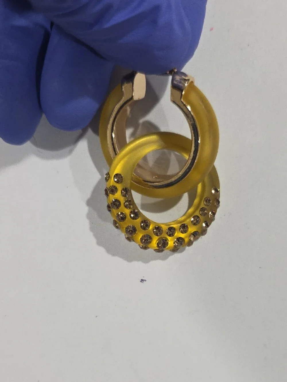 Yellow Double Hoop Earrings w/ Crystal Accents – Bold Women's Statement Jewelry